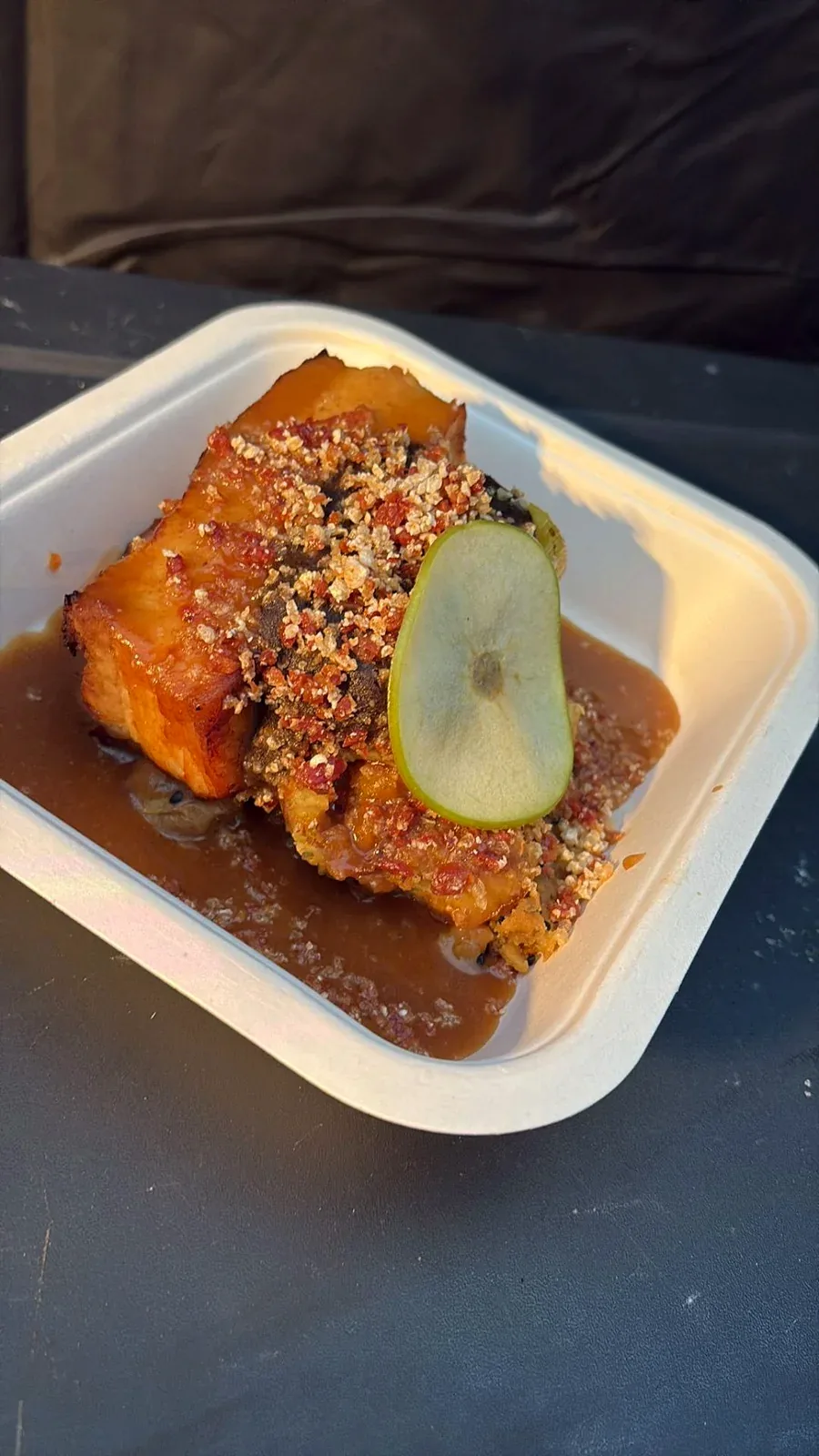 Slow-roast pork belly with apple jus