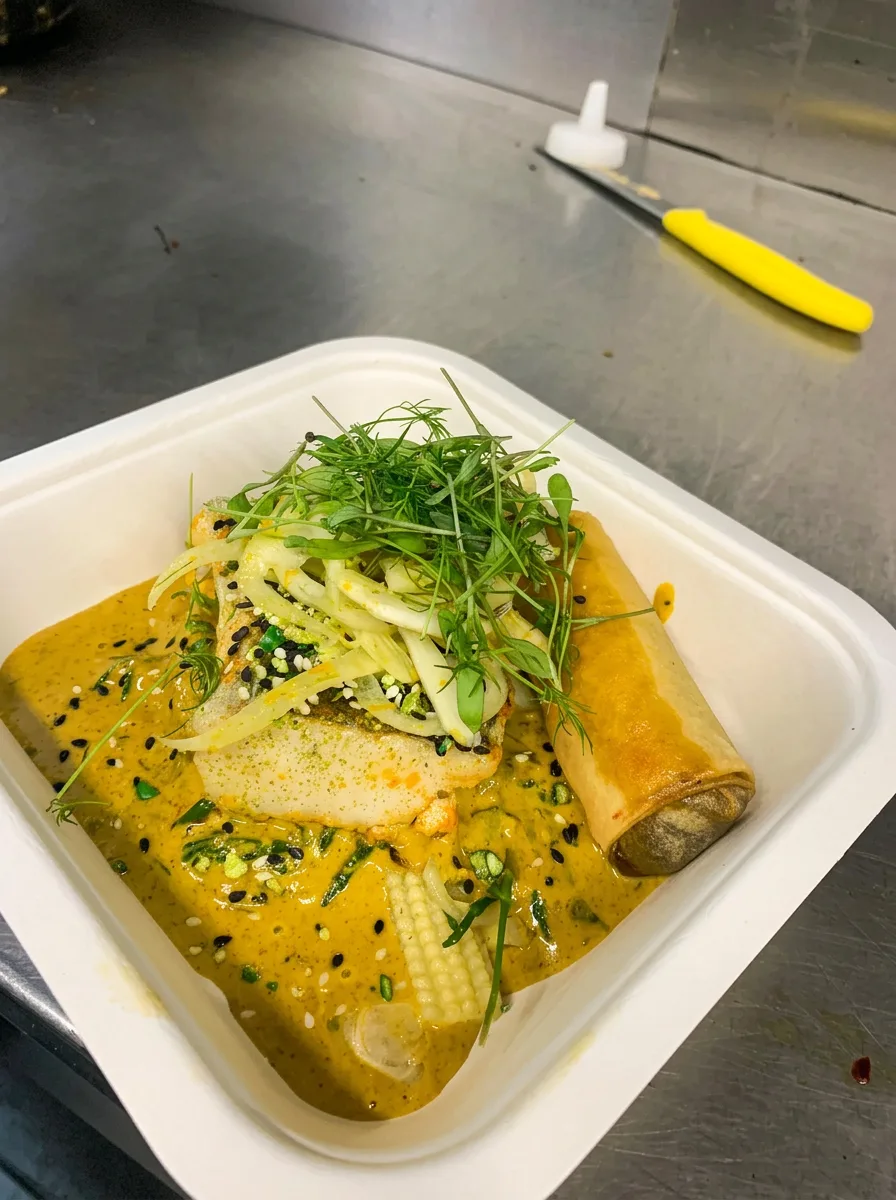 Thai green curry with spring roll