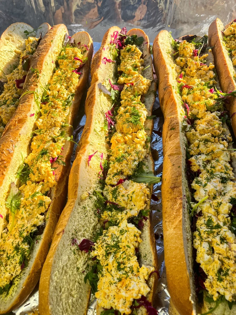 Egg salad baguettes with fresh herbs and radicchio