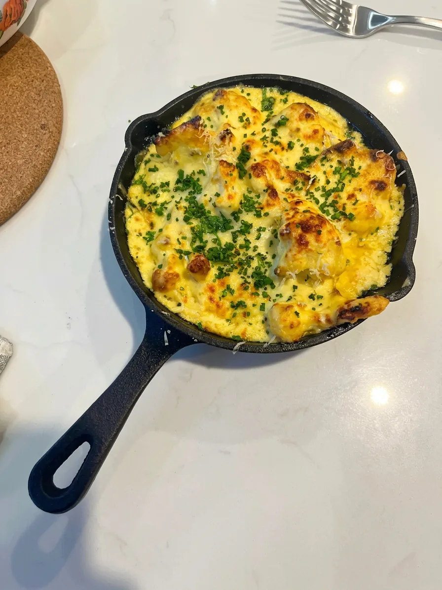 Baked gnocchi gratin with golden cheese and chives