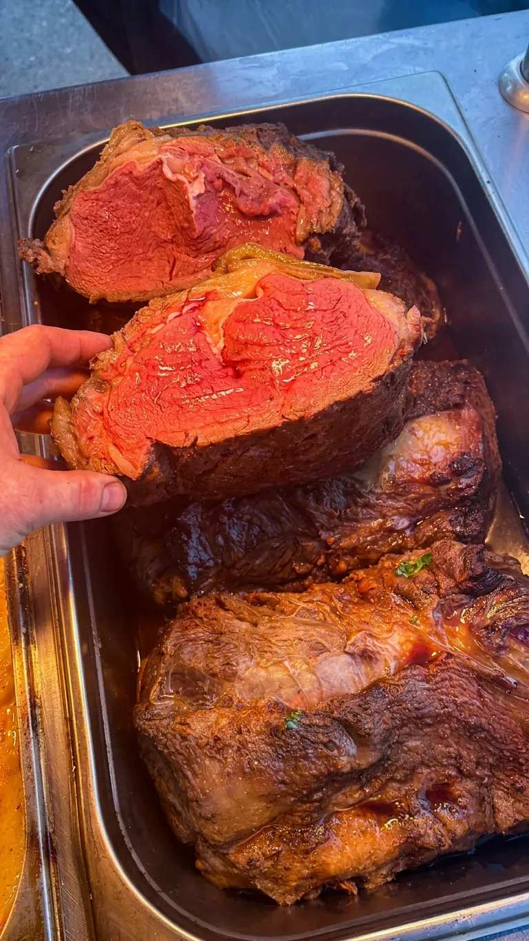 Slow-roasted prime rib beef joint