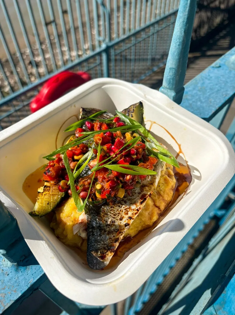 Sea bass with pomegranate salsa